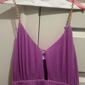 Lilac Pleated Dress with Gold Chain Straps